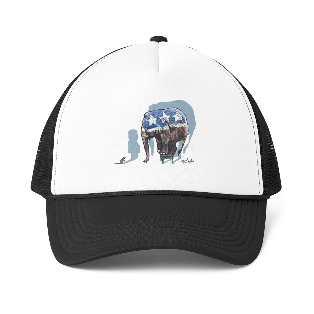 De Adder Designs "Republican Mouse" Printed Black & White Trucker Hat