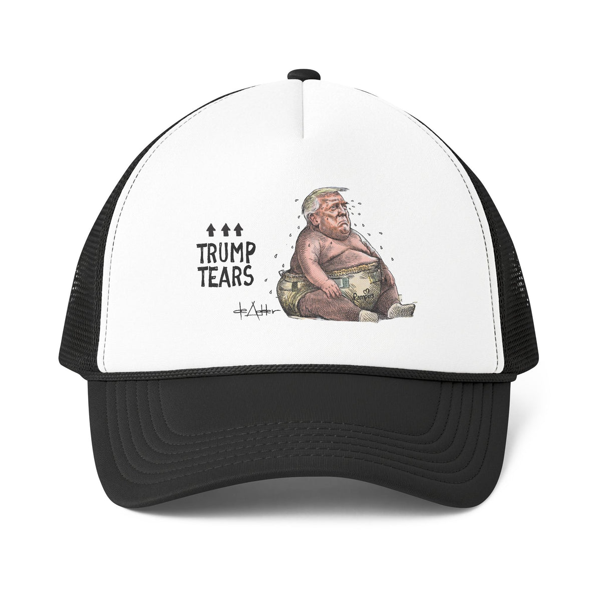 De Adder Designs "Trump Tears" Print Black and White Trucker Hat
