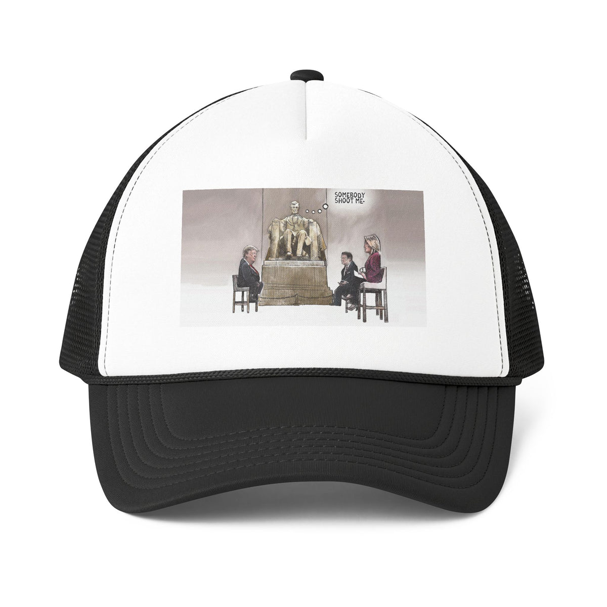De Adder Designs "Shoot Me" Print Black and White Trucker Hat