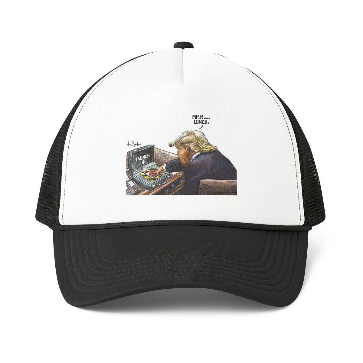 De Adder Designs "Lunch" Printed Black & White Trucker Hat