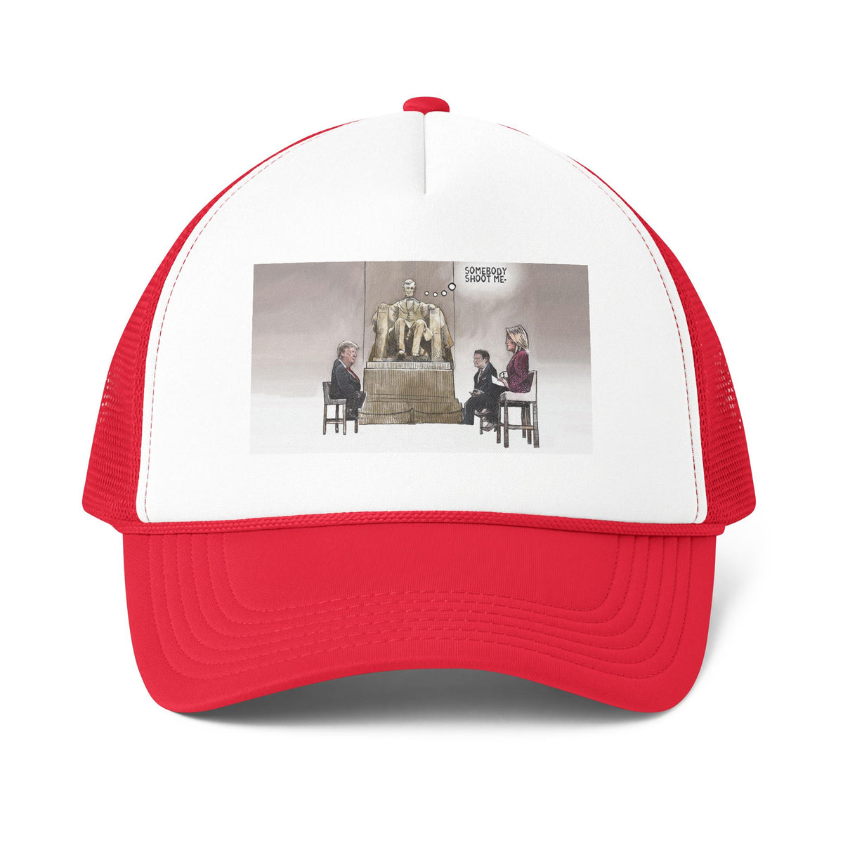 De Adder Designs "Shoot Me" Print Red and White Trucker Hat