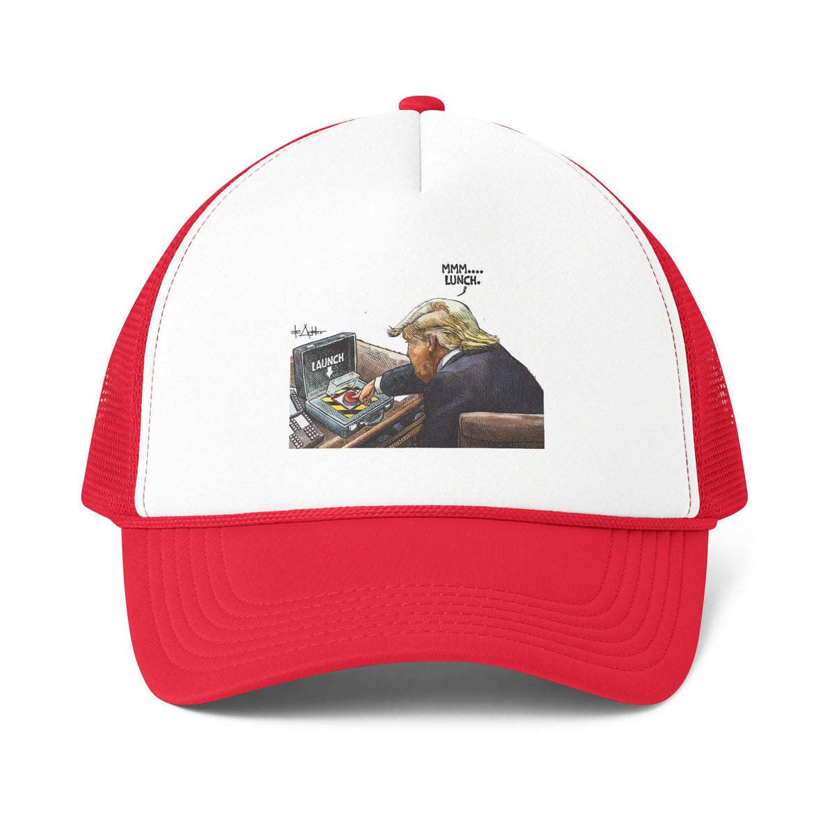 De Adder Designs "Lunch" Print Red and White Trucker Hat