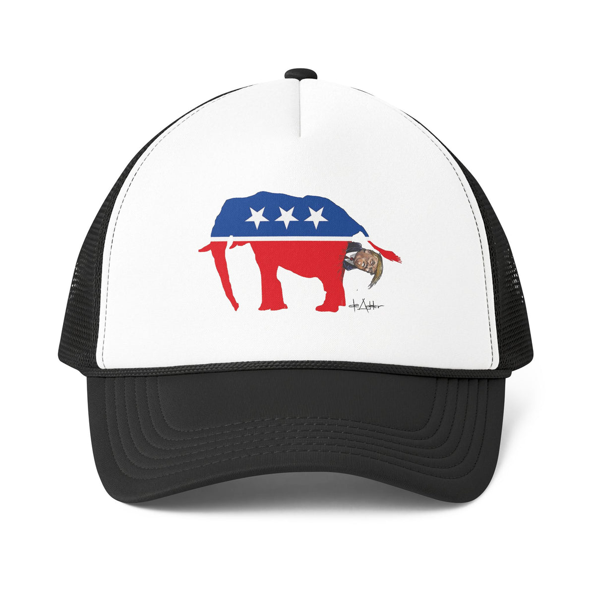 De Adder Designs "Trump Shit" Printed Black & White Trucker Hat