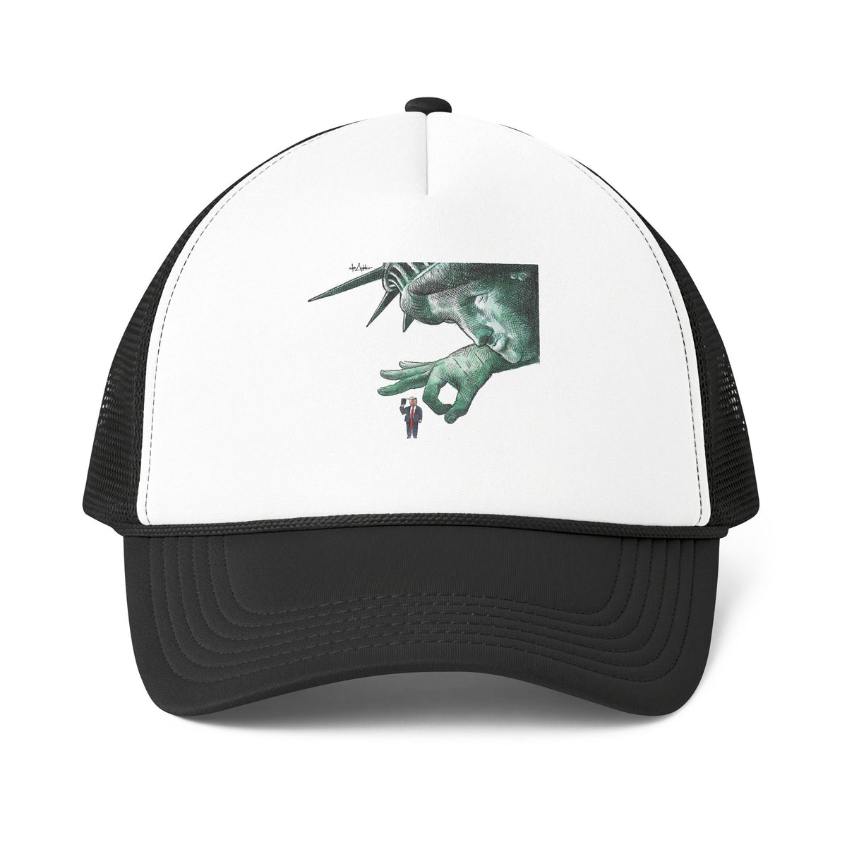 De Adder Designs "Flick Trump" Printed Black & White Trucker Hat
