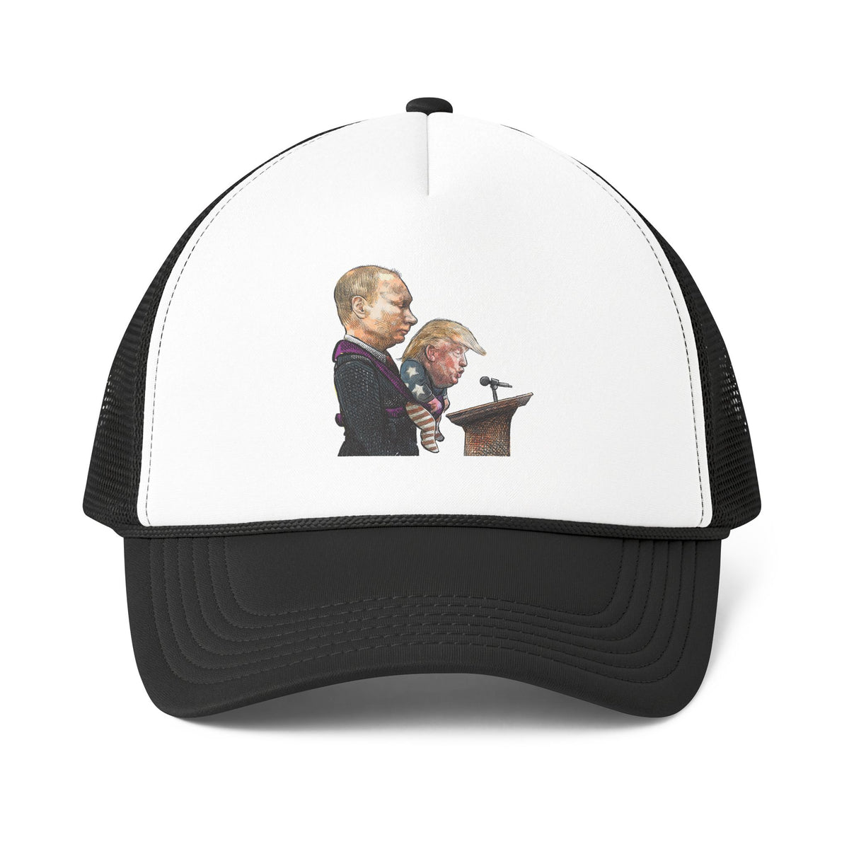 De Adder Designs "Putin" Print Black and White Trucker Hat