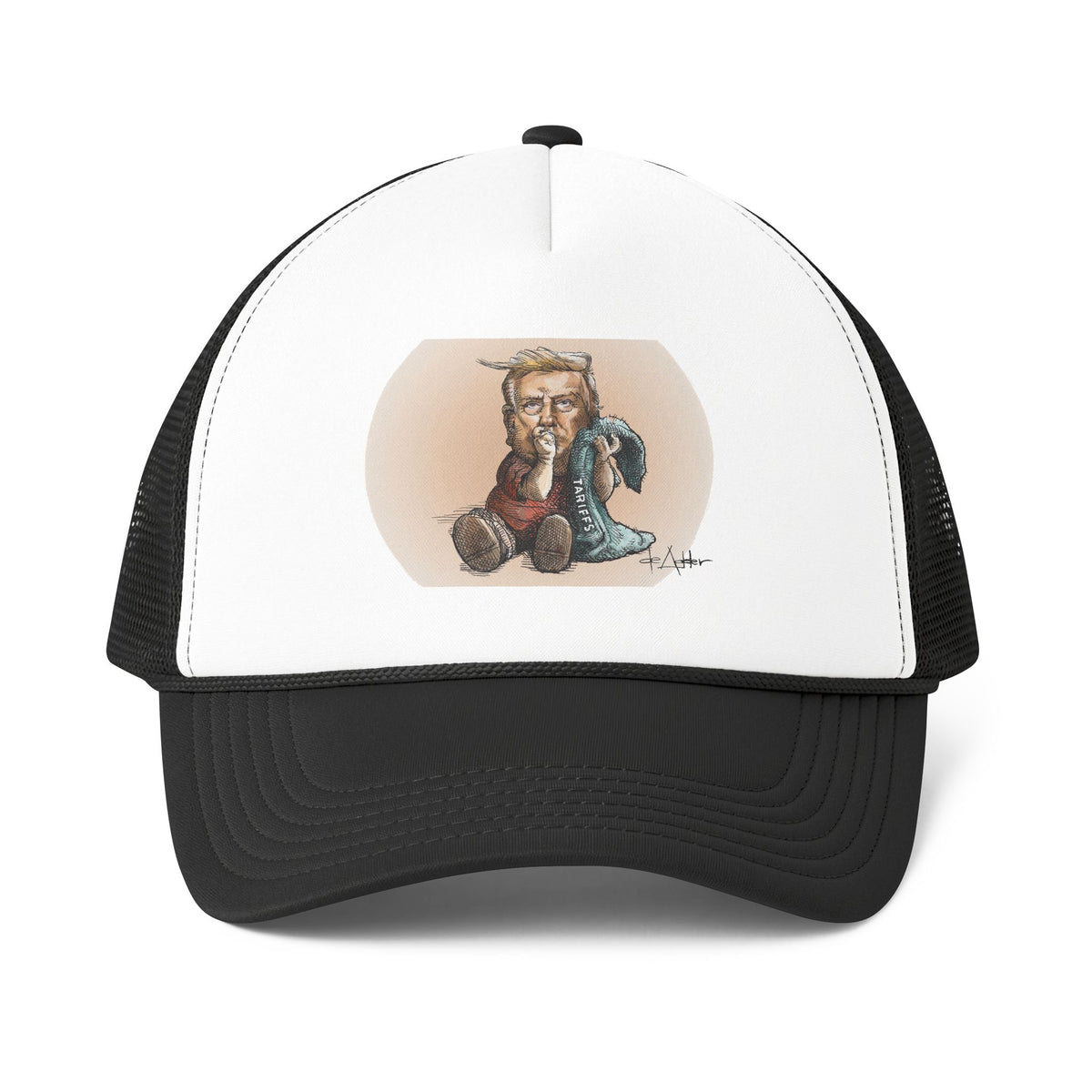 De Adder Designs "Trump the Menace" Print Black and White Trucker Hat