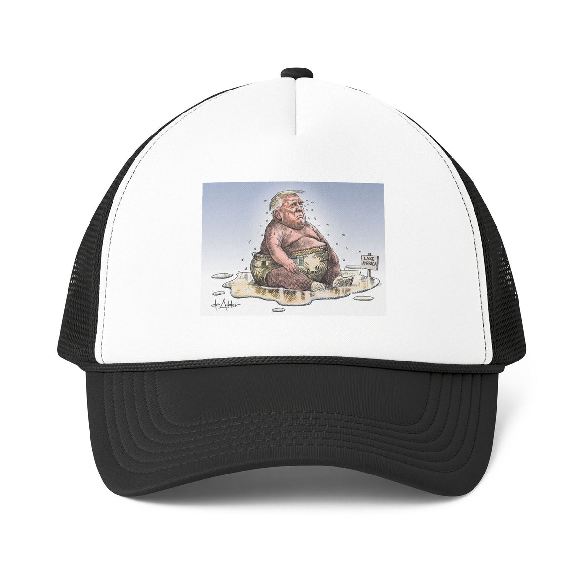 De Adder Designs "Lake Ontario" Printed Black & White Trucker Hat