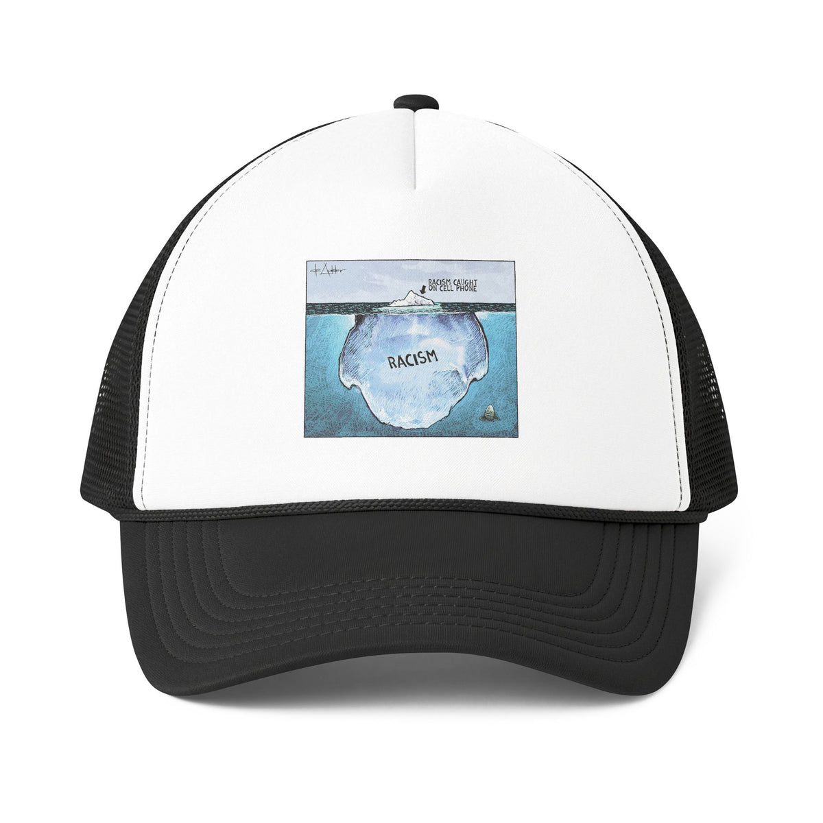 De Adder Designs "Racism Iceberg" Printed Black & White Trucker Hat