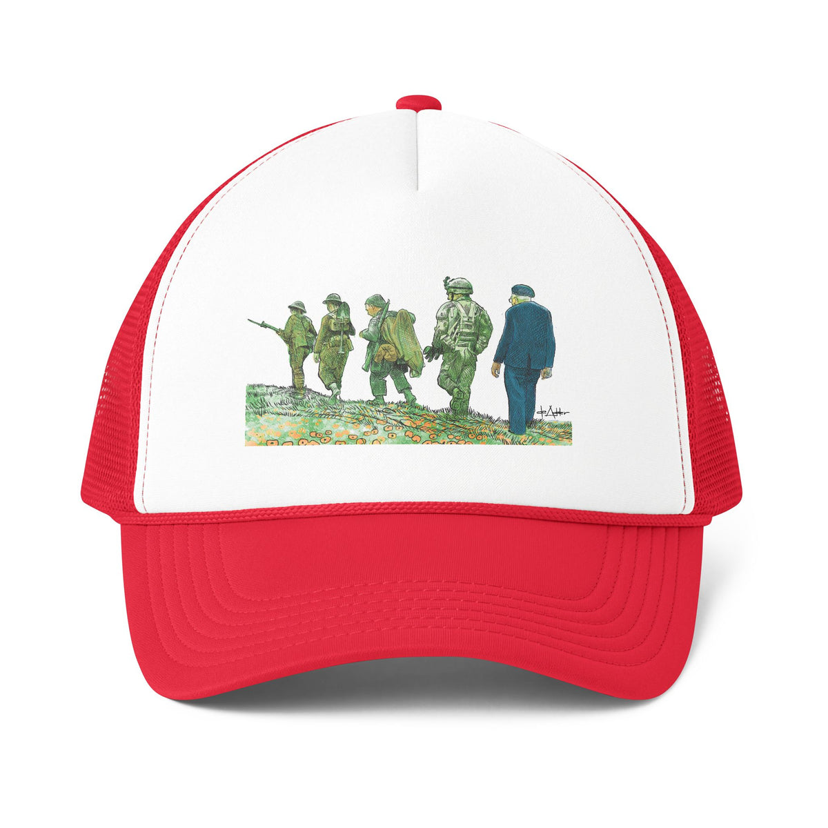 De Adder Designs "Canadian Vets" Print Red and White Trucker Hat