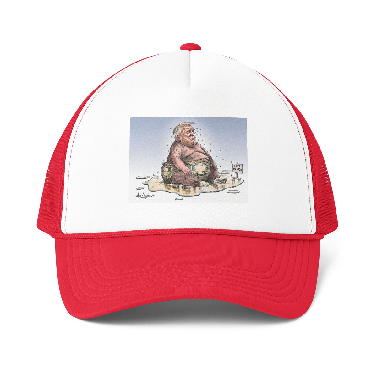De Adder Designs "Lake Ontario" Print Red and White Trucker Hat