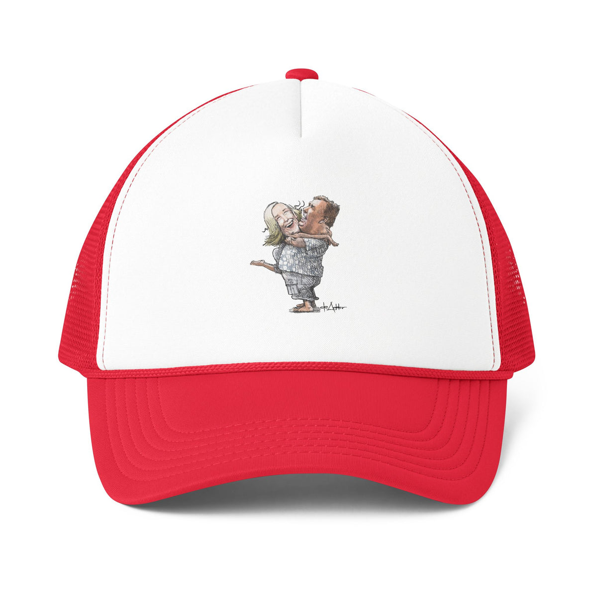 De Adder Designs "Ohara Candy" Print Red and White Trucker Hat