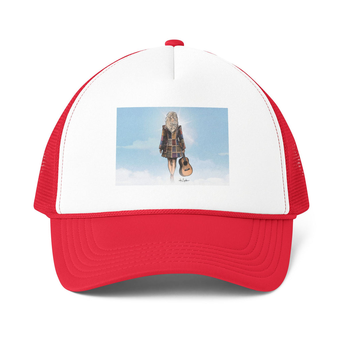 De Adder Designs "Dolly" Print Red and White Trucker Hat