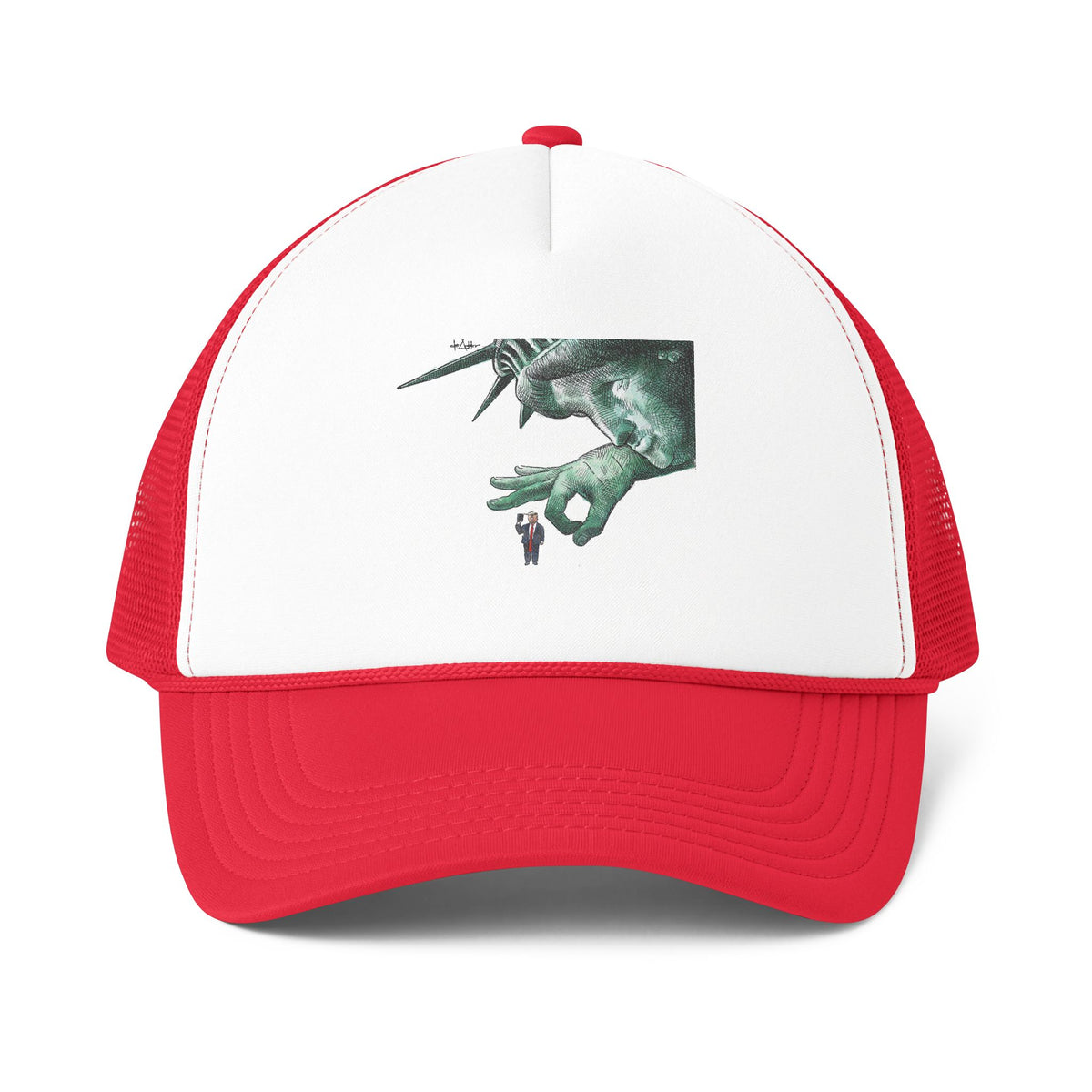 De Adder Designs "Flick Trump" Printed Red & White Trucker Hat
