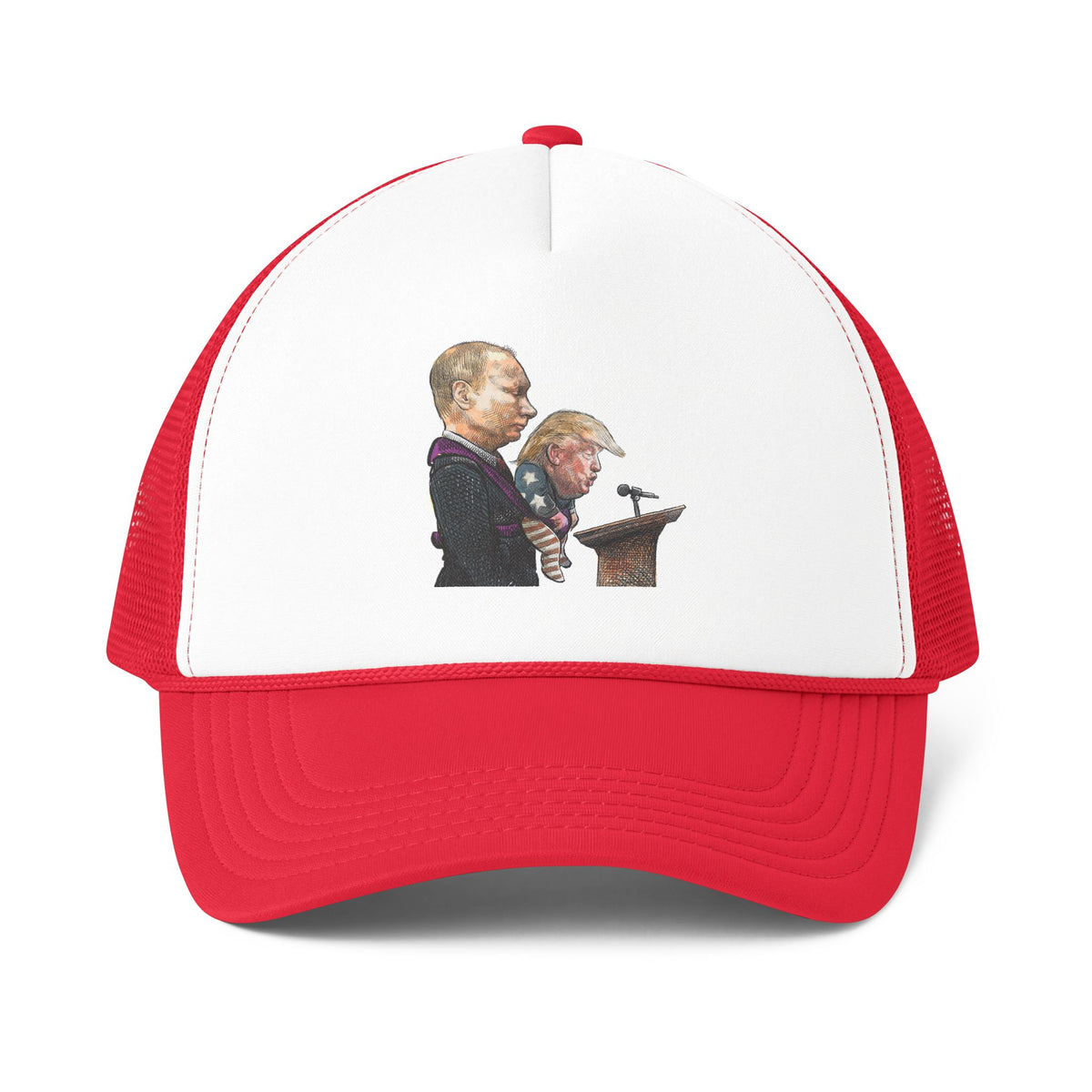 De Adder Designs "Putin" Print Red and White Trucker Hat