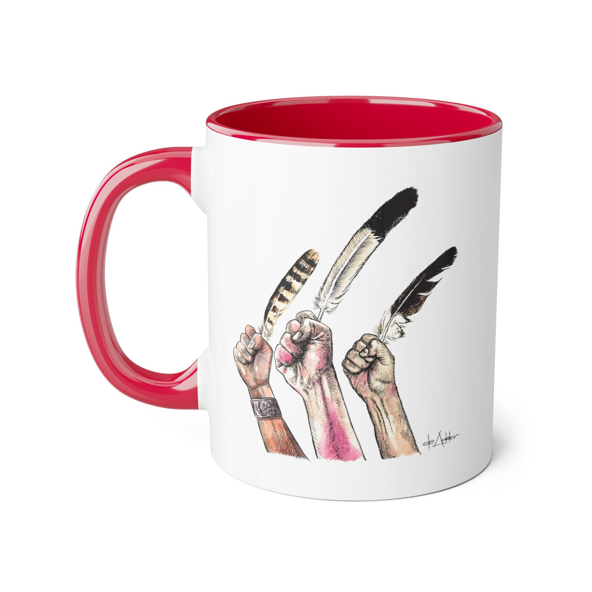 De Adder Designs "Feather" Red and White Mug 11oz