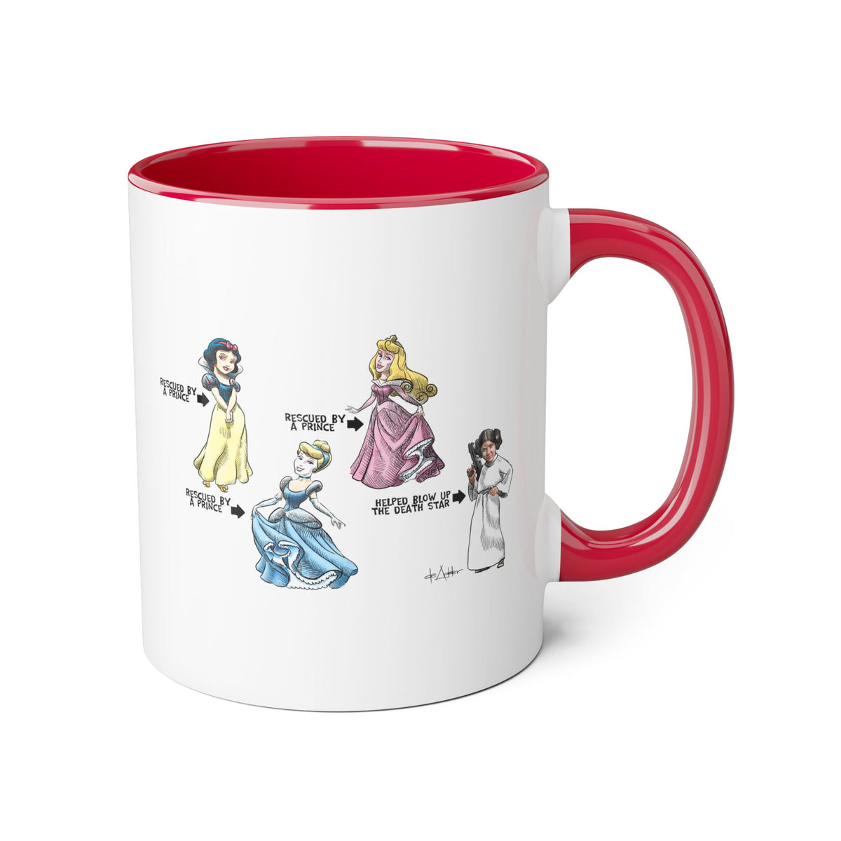 De Adder Designs "Carrie Fisher" Red and White Mug 11oz
