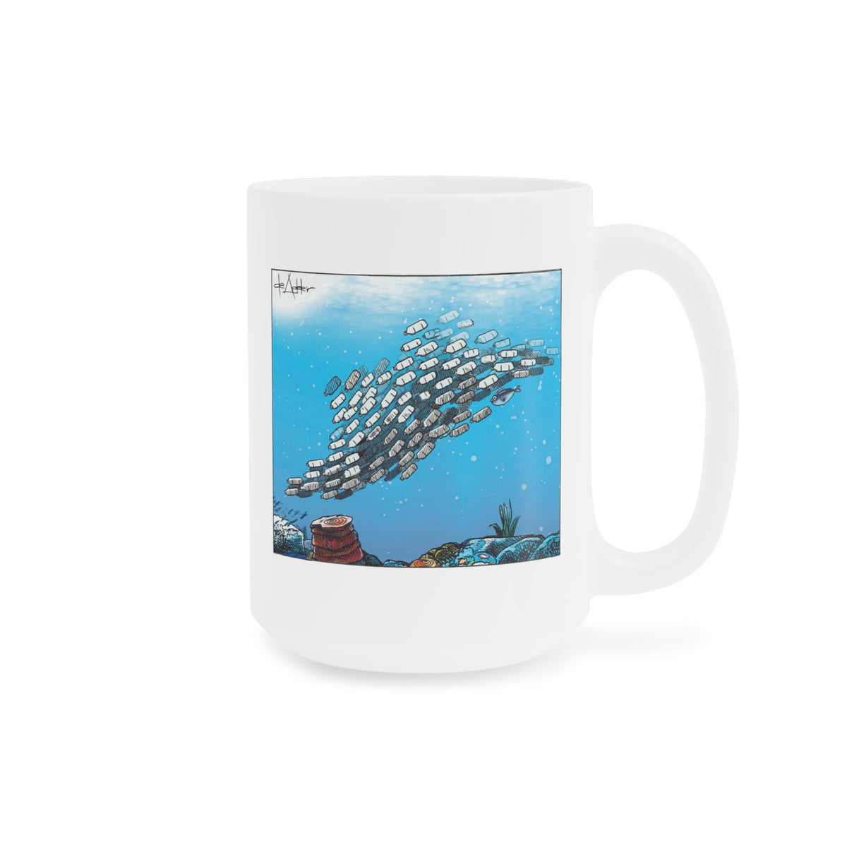 De Adder Designs "Plastic In Ocean" White Mug 15oz