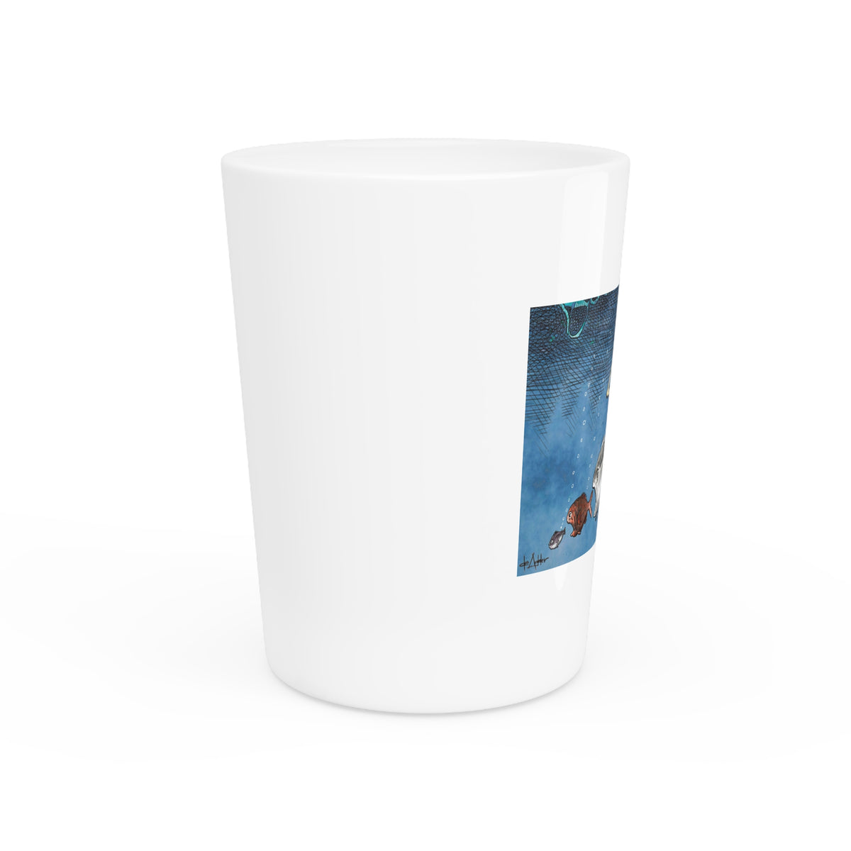 De Adder Designs "Ocean Bag" White Ceramic 2oz Shot Glass