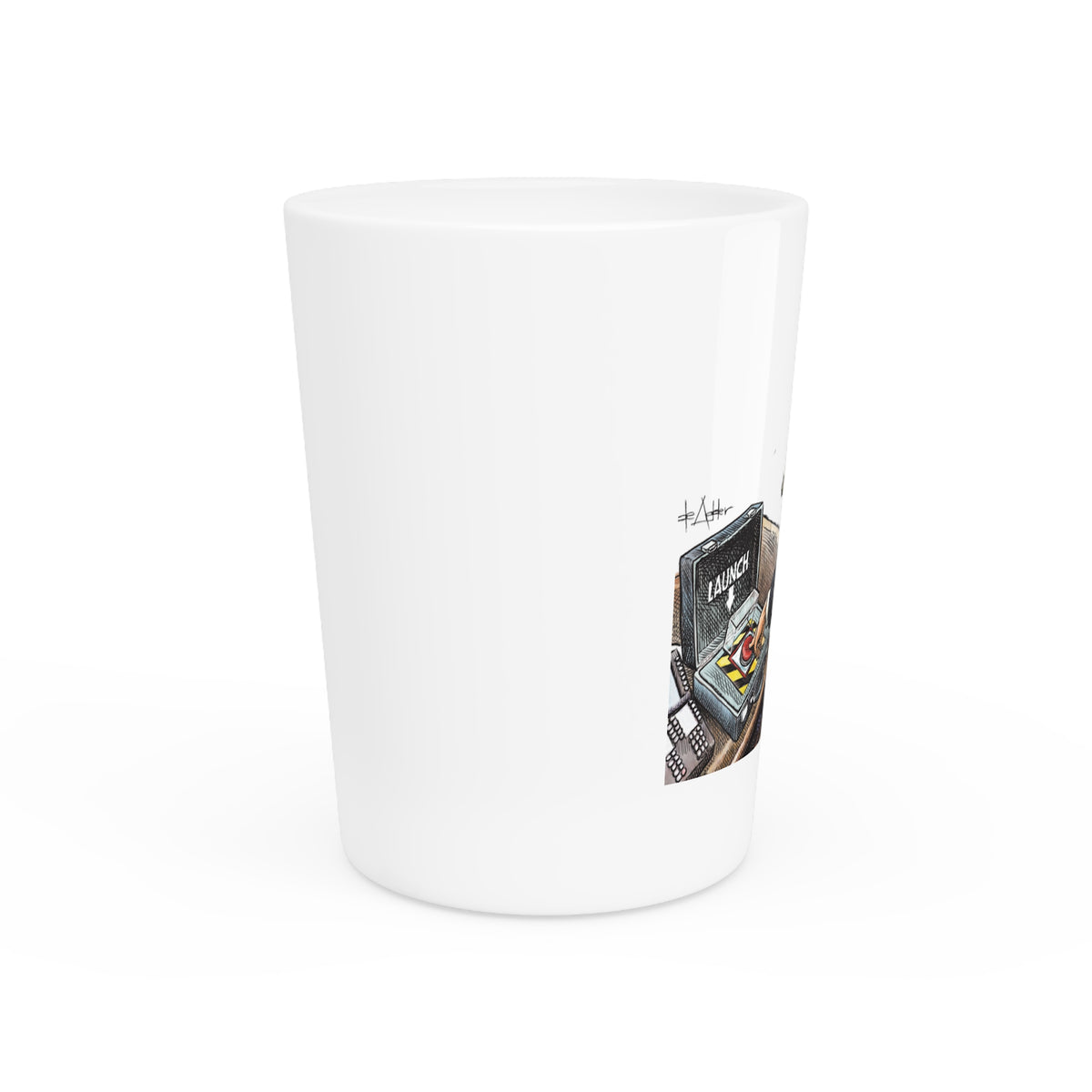 De Adder Designs "Lunch" White Ceramic 2oz Shot Glass