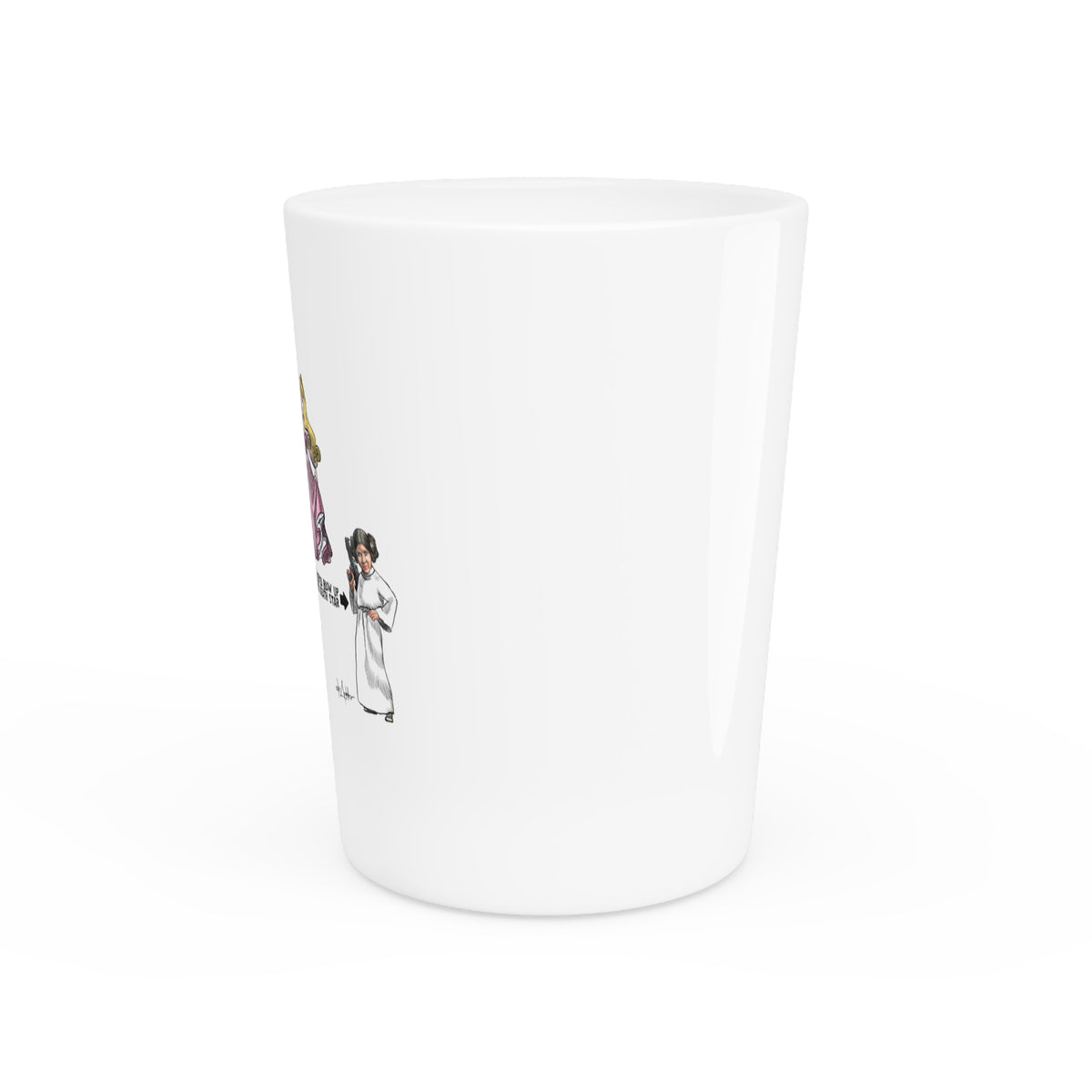 De Adder Designs "Carrie Fisher" White Ceramic 2oz Shot Glass