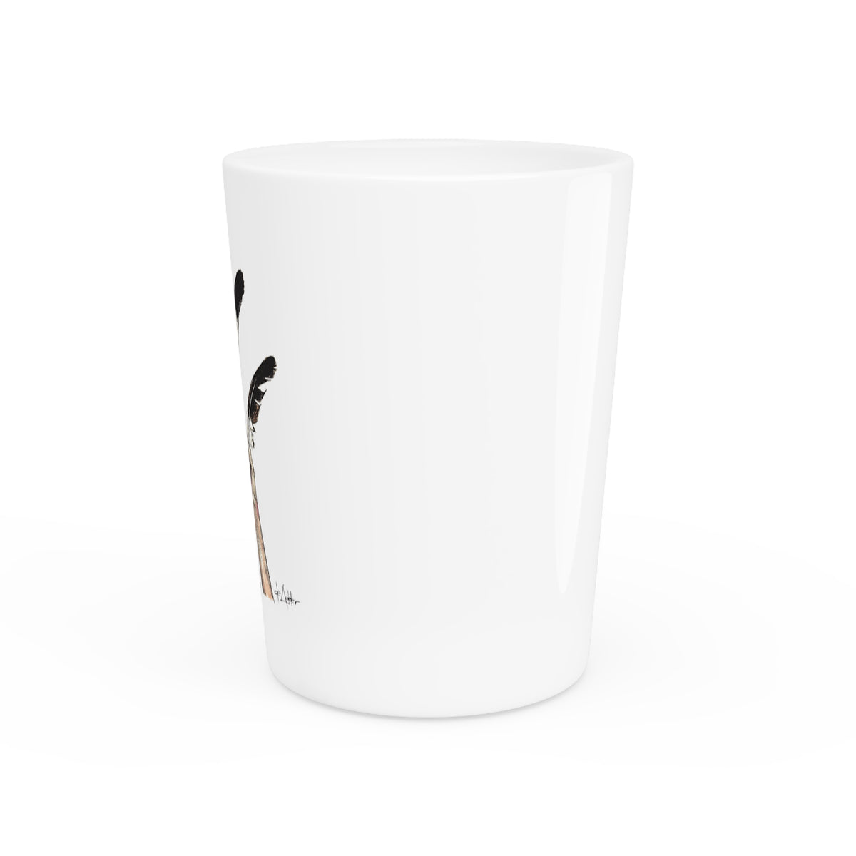 De Adder Designs "Feather" White Ceramic 2oz Shot Glass