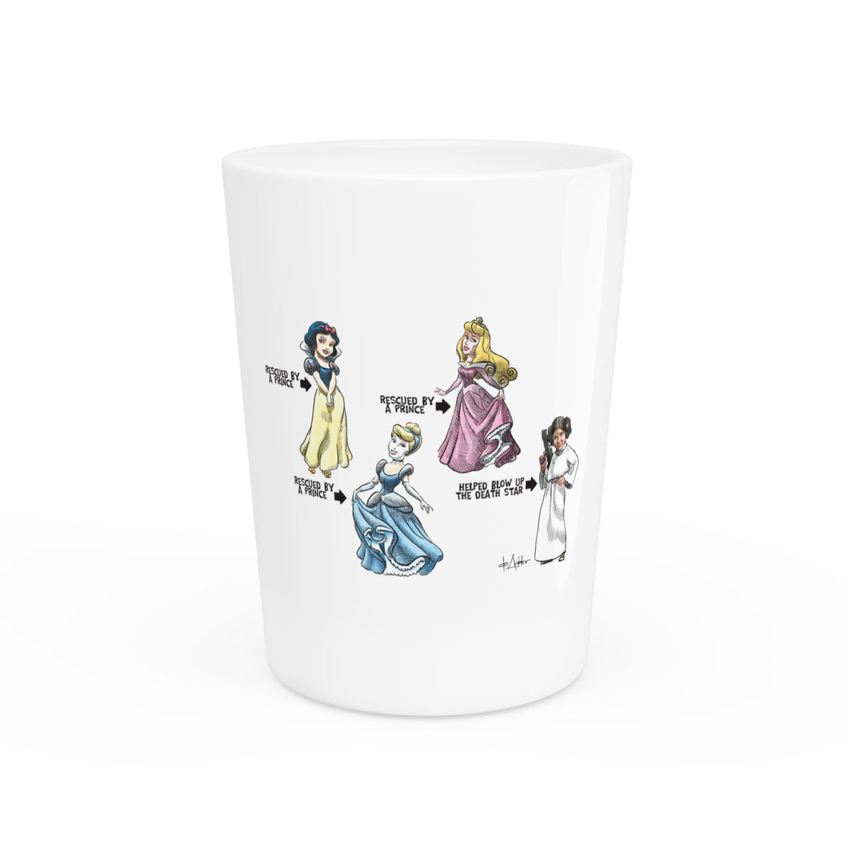 De Adder Designs "Carrie Fisher" White Ceramic 2oz Shot Glass