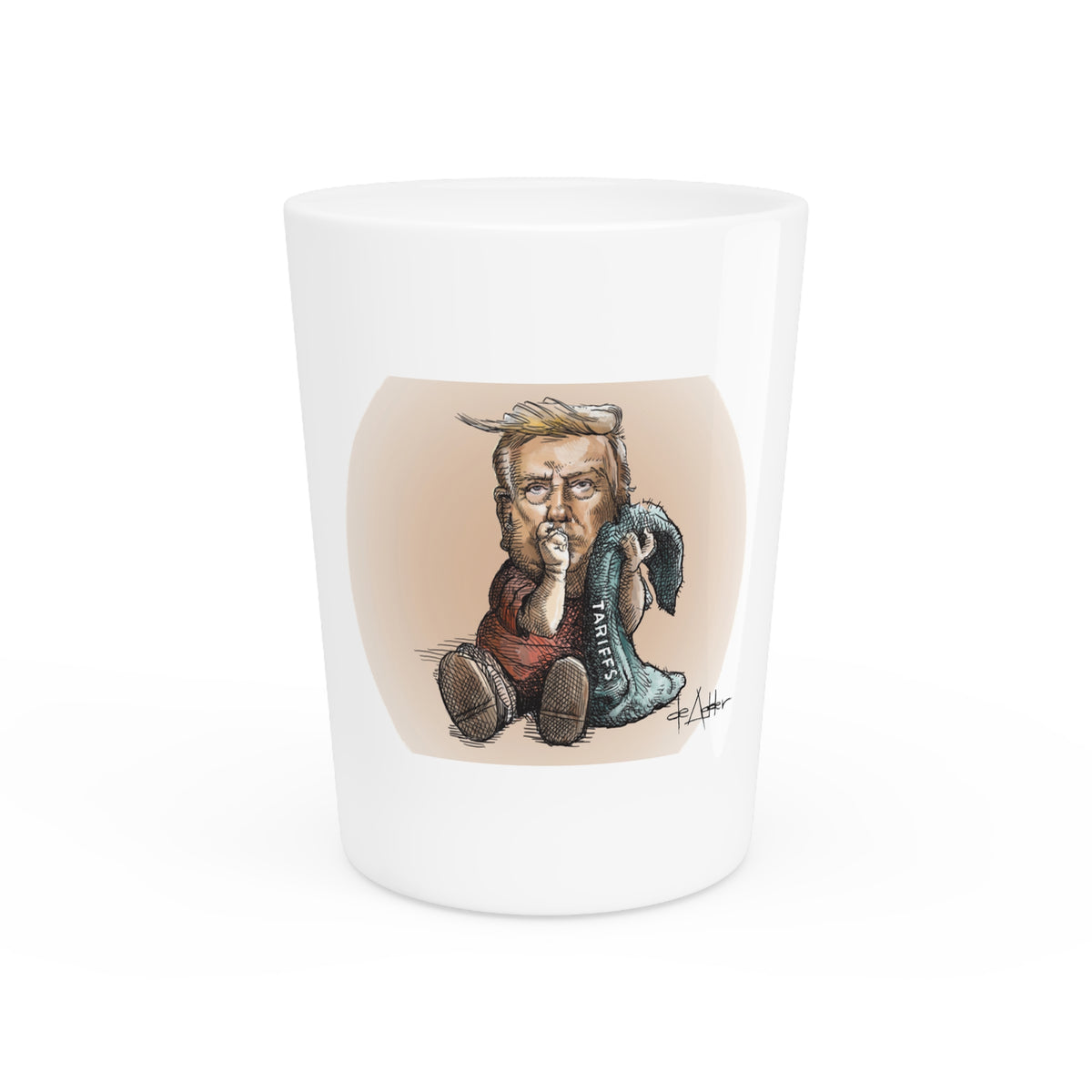 De Adder Designs "Trump the Menace" White Ceramic 2oz Shot Glass