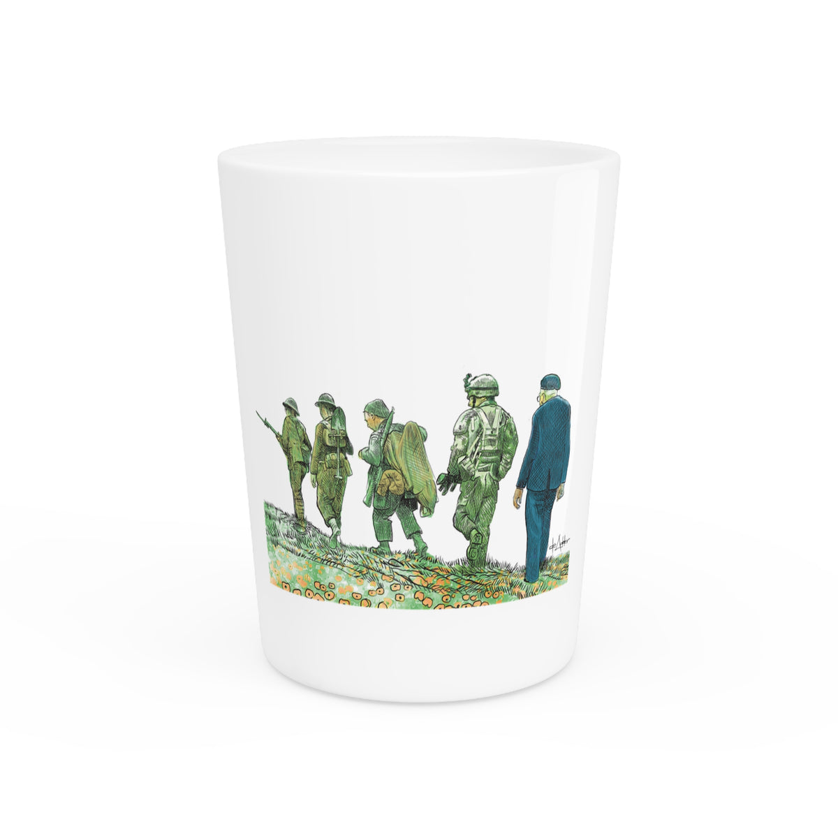 De Adder Designs "Canadian Vets" White Ceramic 2oz Shot Glass