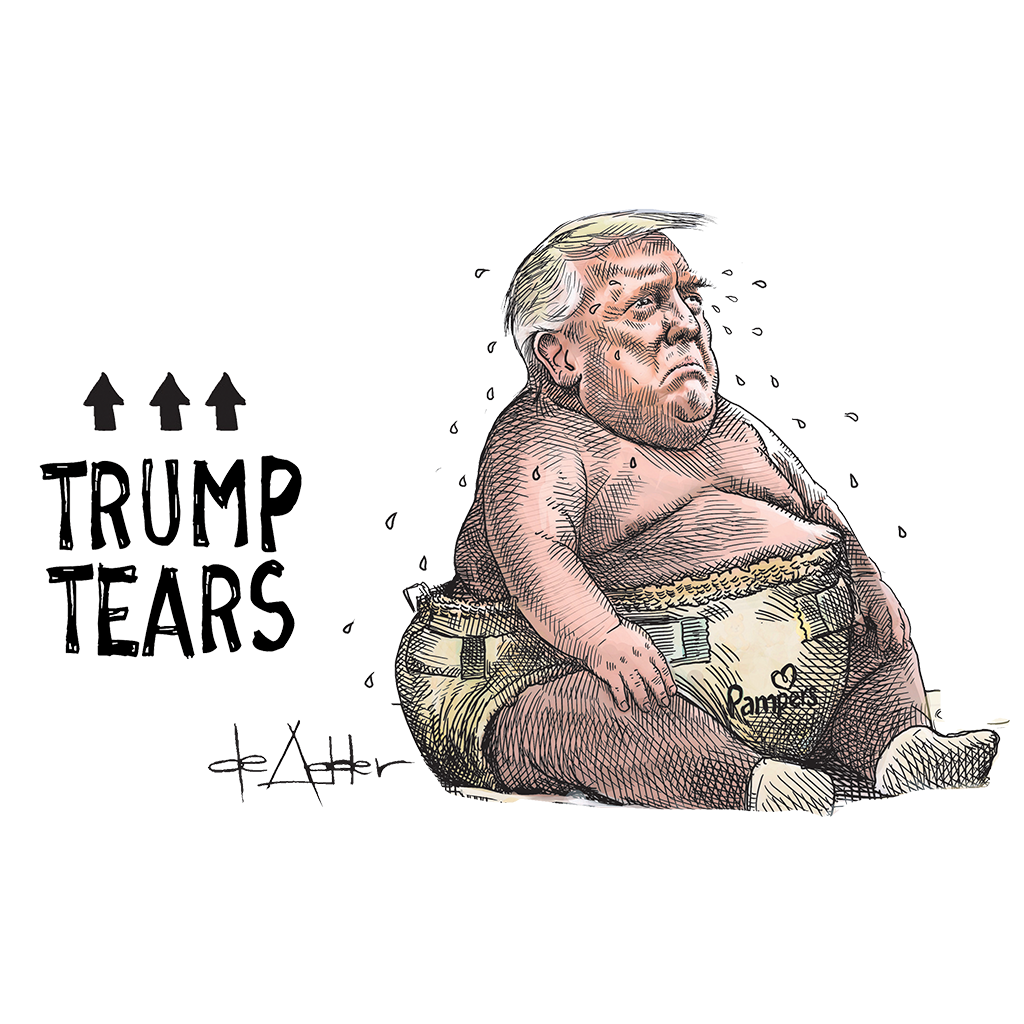 De Adder Designs "Trump Tears" Print Black and White Trucker Hat
